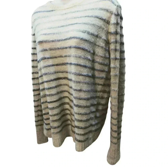 Pam & Gela Grey Striped Lightweight Wool Blend Open Back Sweater Size Small - Picture 2 of 8